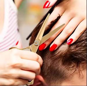 Ciseaux de coiffure professionnels Morje Surgical, acier inoxydable, lame tranchante, 28 dents, légers, manche long, pour droitiers, dorés - Product Image 3