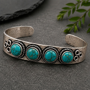 Town JT-044 Hydro Turquoise Oval Wide <b>Cuff</b> Bangle Gold/<b>Silver</b> Plated Brass Bezel Set Classic Western Style Unisex Gift Rajasthan - Product Image 5