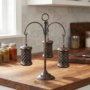 Candelabro de Hierro con Faroles Perforados, Decoración Duradera para el Hogar - Product Image 3