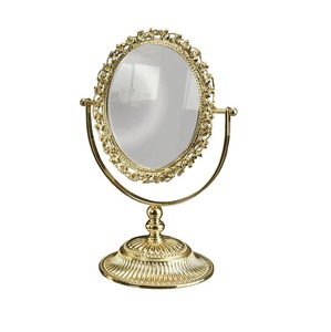 Miroir de courtoisie ovale en laiton, design traditionnel, cadre métallique décoratif double face, sur pied - Product Image 3