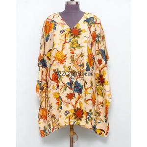 Robe kaftan mi-longue en coton écologique à imprimé floral indien, col en V, pour mamans - Sexy, décontractée, à porter au quotidien - Product Image 1