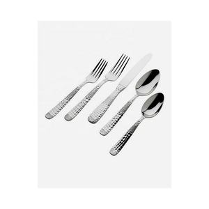 Designer handle Silver polished Flatware Set Antique Hammered Design <b>Cutlery</b> set Luxury Embossed Round Style Handle <b>cutlery</b> set - Product Image 4