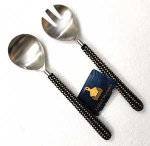 Ensemble de cuillères et fourchettes à salade en acier inoxydable de style minimaliste avec manche en rotin tressé, ustensiles de cuisine et décoration pour la maison - Product Image 3