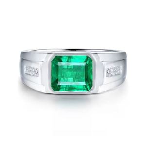 Men's 925 Sterling <b>Silver</b> 14K Gold Plated Bezel Setting <b>Emerald</b> Cut 2 Carat Engagement Wedding <b>Ring</b> Luxury Third Party Certified - Product Image 1