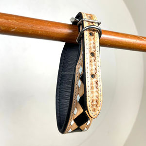 2025 nouveau motif à carreaux usiné à la main collier de chien en cuir véritable conception en gros personnalisé réglable colliers pour animaux de compagnie durables - Product Image 6