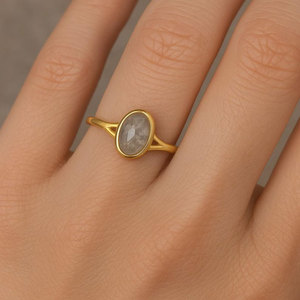 Handmade Brass Labradorite <b>Ring</b> Minimalist Oval Gemstone <b>Ring</b> Boho Vintage Natural Stone Jewelry for Women - Product Image 1