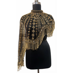 Capa de Hombro de Nailon con Flecos Bordados y Cuentas Doradas Ellora, Vestido de Noche, Disfraz para Actuación Escénica, Prenda de Moda, Decoración - Product Image 1