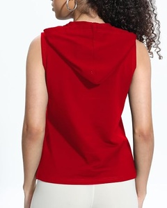 Camiseta sin Mangas con Capucha Roja para Mujer, con Bolsillos, Antiarrugas, Transpirable, Tejida, de Color Sólido, Estilo Casual, Ropa de Calle, para Verano - Product Image 4