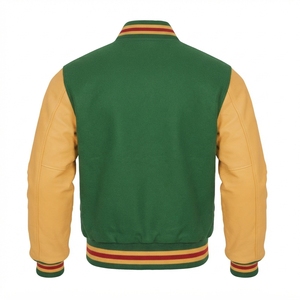 Men's Green <b>And</b> Yellow <b>Varsity</b> <b>Jacket</b> With <b>Red</b> Buttons <b>And</b> Striped Collar Cuffs Regular Fit Casual Style Autumn Wear - Product Image 3