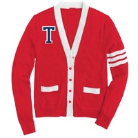 Fabricant OEM – Nouveau cardigan rouge tricoté pour femme, col en V, manches longues, mode hiver, boutons sur le devant, poches plaquées, style universitaire court