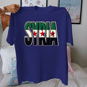Camiseta de Mujer con Estampado de la Bandera de Siria, Tejida Informal, 100% Algodón, Corte Cómodo - Product Image 3