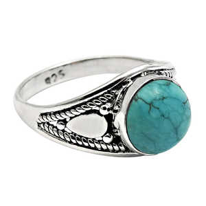 Brilliant Round Cut Turquoise Gemstone <b>Ring</b> In Solid 925 Sterling <b>Silver</b> Plated Unisex Designer <b>Statement</b> Bohemian Jewelry - Product Image 1