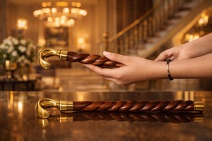 Bâtons de marche rustiques modernes en bois naturel écologique avec poignée en laiton poli, idéaux pour les cadeaux - Product Image 5