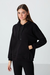 <b>Women</b>’s <b>Black</b> Oversized Pullover Hoodie Sweatshirt Casual Drawstring Hooded <b>Fleece</b> Top with Kangaroo Pocket for Sportswear Cloth - Product Image 3