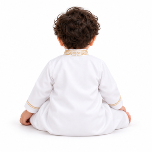 Thobe blanc pour bébés garçons, broderie dorée, manches longues, Jubba Kandura islamique, vêtements pour nourrissons et tout-petits, vêtements musulmans pour l'Aïd, le Ramadan, vêtements arabes - Product Image 2