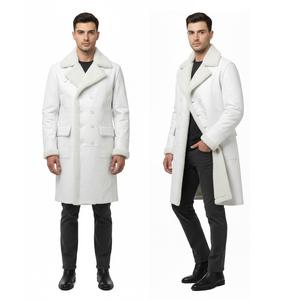 Abrigo de invierno para hombre de piel de oveja auténtica, hecho a medida, de lujo, grueso y largo, estilo vintage, con logo frontal, tipo gabardina. - Product Image 1