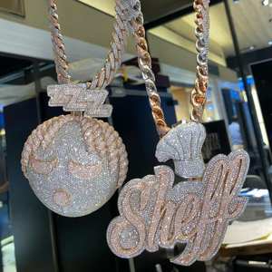 Colgante de letra con radio FM de moissanita VVS con incrustaciones de circonitas, de plata 925, estilo Hip Hop, bilingüe, joyería de moda, colgante inicial de dos tonos - Product Image 2