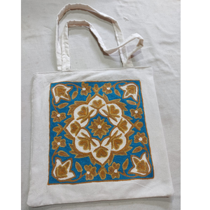 Kashmiri <b>Colourful</b> Wool Thread Hand Embroidered Luxury Tote Bag Zipper Closure Sustainable Cotton <b>Canvas</b> Gifting Casual Outing - Product Image 1