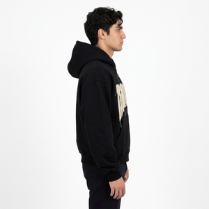 Sweat à capuche zippé oversize noir pour homme en molleton avec appliqué graphique lettres, style streetwear, 100% coton écologique, avec poche - Product Image 6