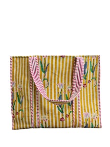 Bolso de Hombro Tipo Tote de Algodón 100% con Estampado Floral Amarillo, Estilo Bohemio Tradicional, Ideal para la Playa, Viajes y Compras - Product Image 2