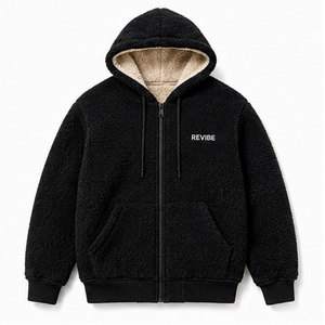 Premium <b>Men's</b> Casual <b>Sherpa</b> <b>Hoodies</b> with 3D Embroidery Solid Pattern Eco-Friendly & Breathable Winter Warmth for Daily Comfort - Product Image 1