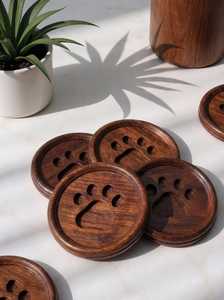 Handmade Paw Pattern Engraved Wooden Round Tea <b>Coasters</b> With Paw Print Design Non Slip <b>Heat</b> Resistant By UO INDIA - Product Image 4