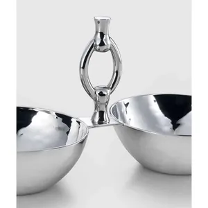 Plato de Servir Doble de Metal Pulido, Diseño Minimalista, Redondo, Patrón Sólido, Apto para Lavavajillas, para Fiestas - Product Image 6