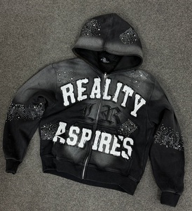 Nueva Sudadera con Capucha de Forro Polar con Apliques y Bordados de Pedrería Premium, Estilo Urbano, con Cremallera y Logotipo Personalizado - Product Image 1