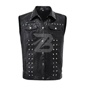 Gilet en cuir noir sans manches pour homme, style vintage motard, veste sans manches pour homme, vêtements en cuir sexy pour homme, streetwear - Product Image 1