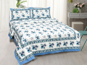 Drap plat en coton imprimé de Jaipur, 200 fils, toutes saisons, écologique, doux pour la peau, durable, respirant, lavable, taille complète - Product Image 1