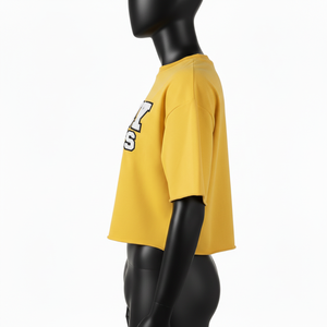 T-shirt court pour femme en jersey de coton respirant, jaune, style crop, avec impression de logo personnalisé - Product Image 3