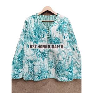 Chaqueta acolchada de mujer Bohemia floral vintage India talla XL manga larga algodón estampado en bloque indio para aspecto nupcial de invierno - Product Image 4