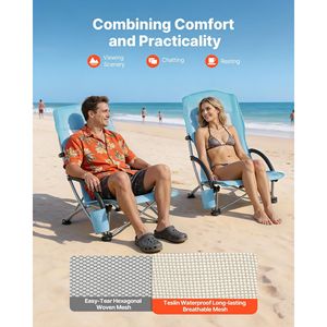 Sedia da Spiaggia Pieghevole con Schienale Alto e Tasca Portabicchiere, Seduta Extra Larga Portatile e Borsa per il Trasporto per Adulti e Campeggio - Product Image 5