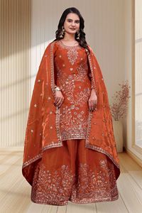 Ensemble trois pièces pour femme en soie Fendy entièrement cousu, avec kurta brodée de sequins et dupatta assorti UV137- DC - Product Image 2