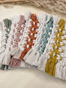 Stylish Multicolored Rectangular Macrame Coasters Set Handmade Cotton Drink <b>Mats</b> Suitable for Table Protection From india - Product Image 5