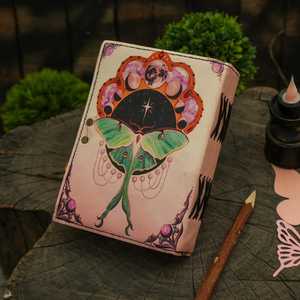 Handmade Pink Luna Moth Leather Journal with <b>Lock</b> - Product Image 4