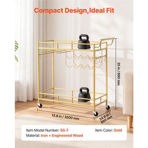 Carrito de Bar Rodante Moderno de 2 Niveles con Estantes Espejados, Estación de Servicio para Cocina, Carrito para Bebidas - Product Image 2