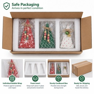 Ensemble de 3 figurines de Noël triangulaires en bois faites à la main, rouge, vert, blanc, pour décoration de table rustique des fêtes - Product Image 5