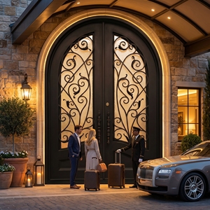 Puertas Dobles Modernas de Hierro Forjado Resistentes a la Oxidación para Uso Exterior con Patrones de Arco Decorativos, Seguridad Antirrobo, Estilo Real - Product Image 4