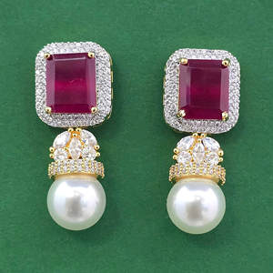 Venta al por mayor de los pendientes de circonia cúbica más vendidos con baño de dos tonos 444008 - Product Image 5