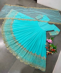 Ensemble Anarkali de créateur en Georgette brodé avec sequins et dupatta 84861 SKY ZF-194, coupe ample longueur ras du sol pour Diwali - Product Image 2