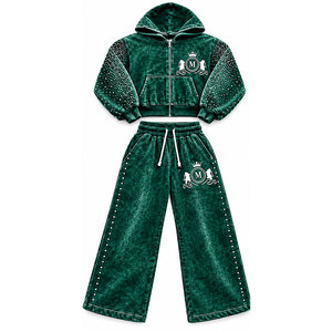 Ensemble de survêtement Mudassar à capuche avec fermeture éclair, longueur intégrale, strass, 450 GSM, 100% coton, vêtements décontractés pour adultes, style hiver - Product Image 2