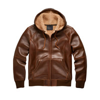 Veste d'hiver coupe-vent pour homme de haute qualité, best-seller, en cuir, à capuche, style aviateur, chaude, style universitaire.