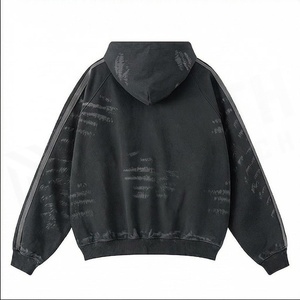 Oversized Men's Hooded Sweatshirt Black Pigment Printed <b>Raglan</b> Sleeve French Terry Cotton Casual Autumn Wear With Front Pocket - Product Image 2