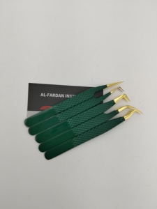 Pinzas para Pestañas de Color Verde con Punta de Fibra, Punta Dorada, Acero Inoxidable Japonés, Agarre de Diamante, 90 Grados, Pinzas Delgadas para Extensión de Pestañas - Product Image 4