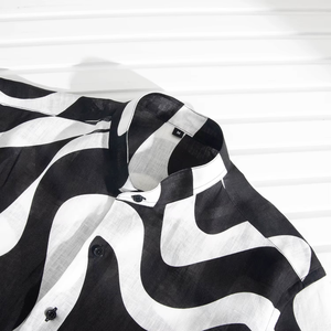 Chemise à manches longues en lin imprimé de luxe pour homme, coupe ajustée - Product Image 4