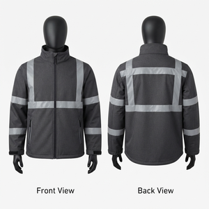 Chaqueta de Trabajo Premium de Lona de 300 GSM con Capucha, Impermeable, Anti-UV, Gris Oscuro, Paneles con Cinta Reflectante en la Parte Delantera, Logotipo Personalizado, Ropa de Trabajo para Exteriores - Product Image 1