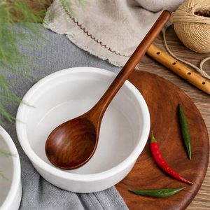 Ensemble de 2 cuillères de service en bois, manche long, design minimaliste écologique, ustensiles de cuisine en bois d'acacia - Product Image 3