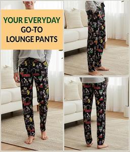 Pantalon droit classique léger pour homme, de haute qualité, imprimé sur toute la surface, avec fermeture élastique et cordon de serrage - Product Image 3