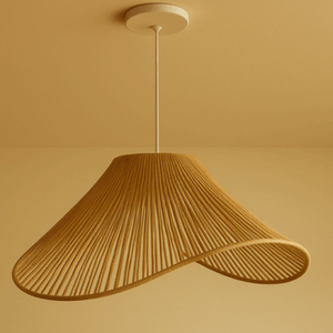 Lampe suspendue en jute à motif ondulé, 100% tissée à la main, abat-jour géométrique, style bohème, lampe suspendue d'intérieur - Product Image 1